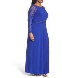Marina Plus Size Beaded A Line Jersey Gown