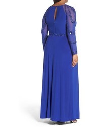 Marina Plus Size Beaded A Line Jersey Gown