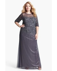 Adrianna Papell Plus Size Beaded Illusion Gown