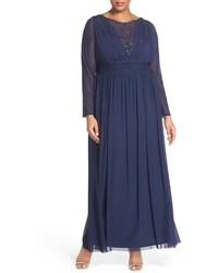 Marina Plus Size Beaded Pleat Mesh Gown