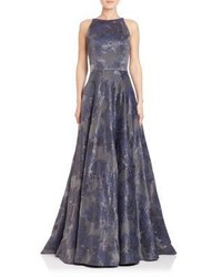 Theia Sheer Back Jacquard Gown
