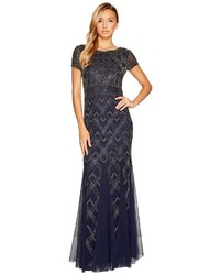 Adrianna Papell Short Sleeve Fully Beaded Gown Dress