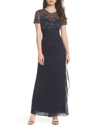 XSCAPE Side Ruched Beaded Gown