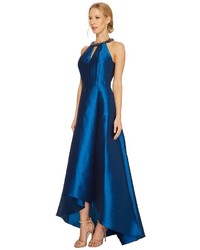 Adrianna Papell Sleeveless Halter Gown With High Low Hem And Beaded Necklace Detail Dress