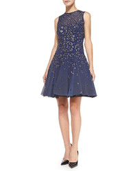 Rebecca Taylor Beaded Fit And Flare Cocktail Dress