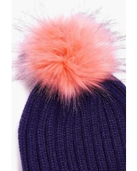 Boohoo Anya Contrast Faux Fur Pom Beanie Hat