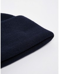 Asos Brand Beanie With Deep Turn Up In Navy