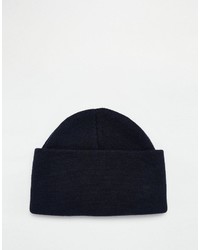 Asos Brand Beanie With Deep Turn Up In Navy