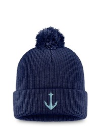 FANATICS Branded Deep Sea Blue Seattle Kraken Secondary Logo Cuffed Knit Hat With Pom In Navy At Nordstrom