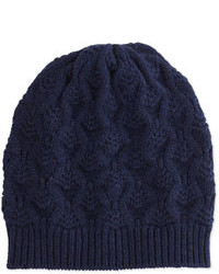 Brora Cashmere Lace Knit Beanie French Navy