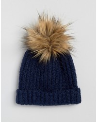 Whistles Faux Pom Beanie In Navy