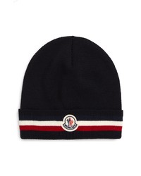 Moncler Logo Tricolor Stripe Wool Beanie In Navy At Nordstrom