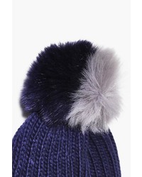 Boohoo Mya Two Tone Faux Fur Pom Beanie Hat