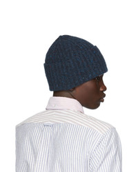Drakes Navy Wool Donegal Beanie