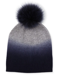 Sofia Cashmere Ribbed Dip Dyed Cashmere Beanie Hat Navy