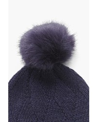 Boohoo Skye Fur Pom Ribbed Contrast Beanie Hat