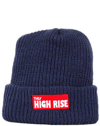 The High Rise Co Navy Knit Og Red Bar Beanie