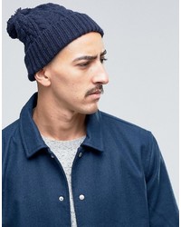 Asos Wool Mix Bobble Beanie In Navy