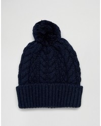 Asos Wool Mix Bobble Beanie In Navy
