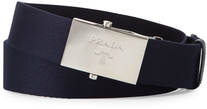 Prada Nylon Belt Wlogo Plaque Buckle, $310 | Neiman Marcus | Lookastic