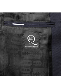McQ Alexander Ueen Slim Fit Faux Leather Trimmed Wool Blend Blazer