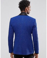 Asos Brand Super Skinny Blazer In Blue Glitter Fabric