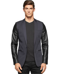 Calvin Klein Extra Slim Fit Faux Leather Sleeve Jacket