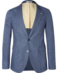 Gant Rugger Navy Checked Linen And Cotton Blend Blazer