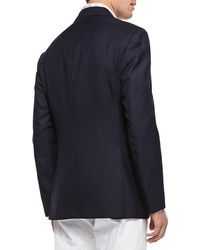 Three Button Wool Blazer Navy by Kiton