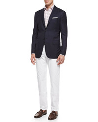 Kiton Three Button Wool Blazer Navy