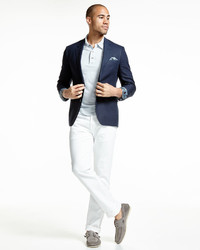 Neiman Marcus Linen Two Button Blazer Navy