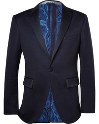 Etro Navy Cotton Blend Jersey Tuxedo Jacket