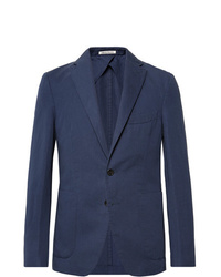Salle Privée Navy Ross Slim Fit Unstructured Cotton And Linen Blend Suit Jacket
