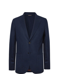 Loro Piana Navy Slim Fit Suede Trimmed Panelled Cashmere And Wool Blazer