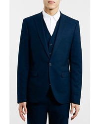 Topman Navy Textured Skinny Fit Suit Jacket