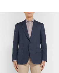 Kingsman Navy Unstructured Herringbone Wool Silk And Linen Blend Suit Jacket