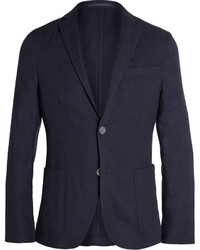 Officine Generale Navy Slim Fit Cashmere Flannel Blazer