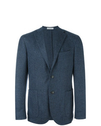 Boglioli Pattern Peaked Lapels Blazer Blue