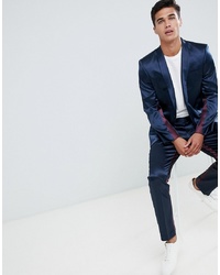 ASOS DESIGN Skinny Suit Jacket In Navy And Burgundy Cut And Sew