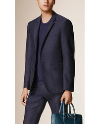 Burberry Slim Fit Flecked Cotton Linen Wool Tailored Jacket