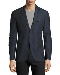 John Varvatos Star Usa Zip Pocket Cotton Linen Blazer Blue