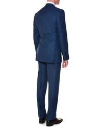 Stefano Ricci Textured Peak Lapel Wool Blend Suit Navy