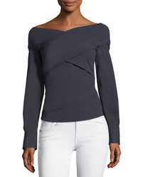 Theory Bateau Neck Wrapped Stretch Cotton Top