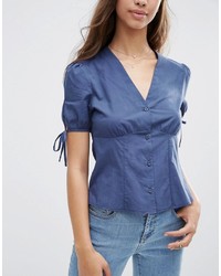 Asos Collection Tea Blouse With Tie Sleeve