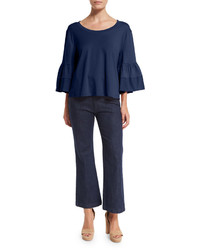 See by Chloe Fluid Jersey Bell Sleeve Top Navy