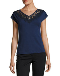 Lafayette 148 New York Lace Trimmed Swiss Stretch Cotton Top