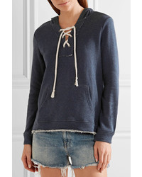 Splendid Lace Up French Cotton Terry Hooded Top Storm Blue