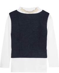 Toga Layered Wool Felt And Cotton Jersey Top Storm Blue
