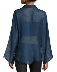 Versace Long Sleeve Button Front Blouse Blue