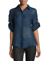 Versace Long Sleeve Button Front Blouse Blue